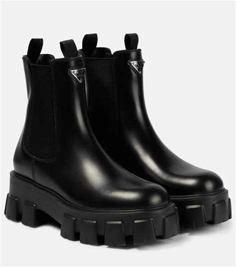 prada leather and neoprene chelsea boots|chunky Prada monolith boots.